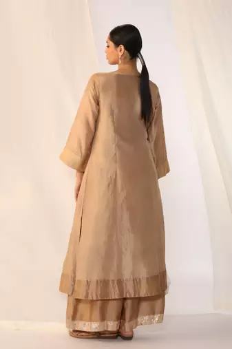 Champagne embroidered silk kurta sets