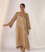 Champagne embroidered linen kurta sets