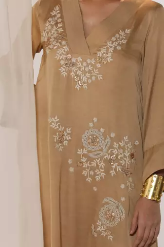 Champagne embroidered linen kurta sets