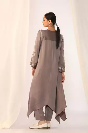 Grey embroidered linen kurta sets