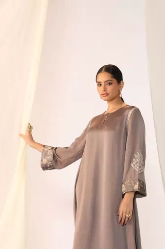 Grey embroidered linen kurta sets