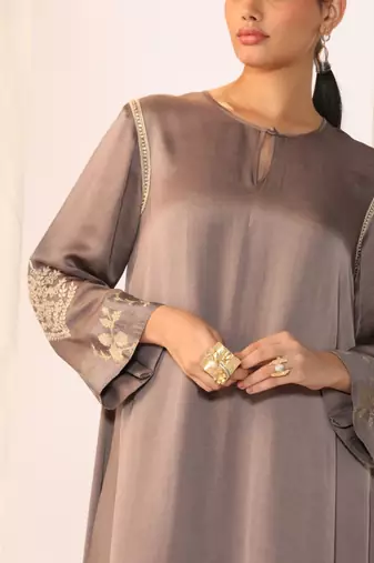 Grey embroidered linen kurta sets