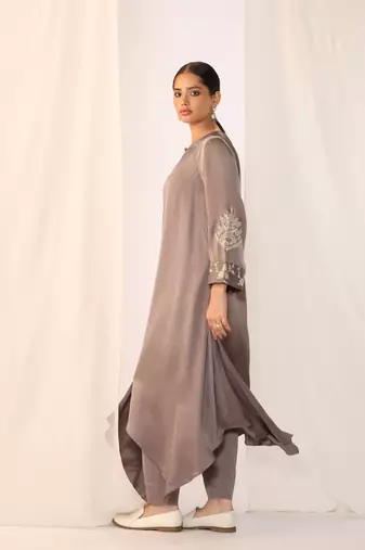 Grey embroidered linen kurta sets