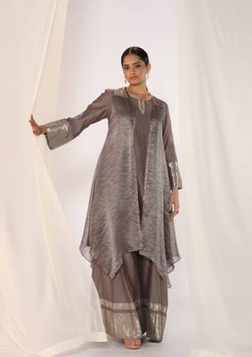 Grey woven chanderi kurta sets 1