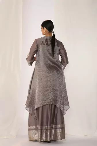 Grey woven chanderi kurta sets