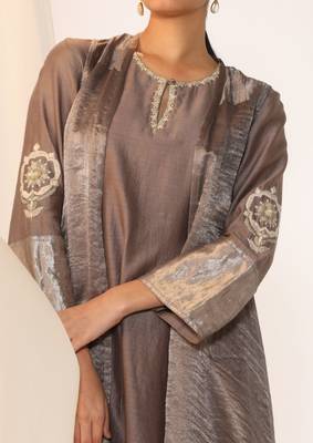 Grey woven chanderi kurta sets 3