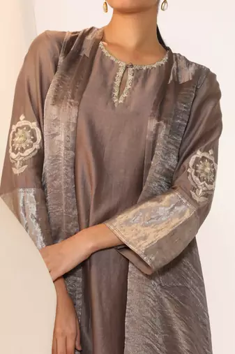 Grey woven chanderi kurta sets
