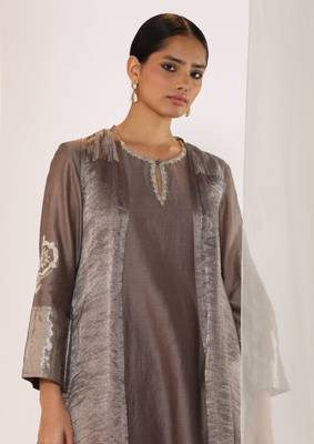 Grey woven chanderi kurta sets 4