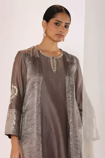 Grey woven chanderi kurta sets