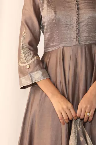 Grey embroidered chanderi kurta sets