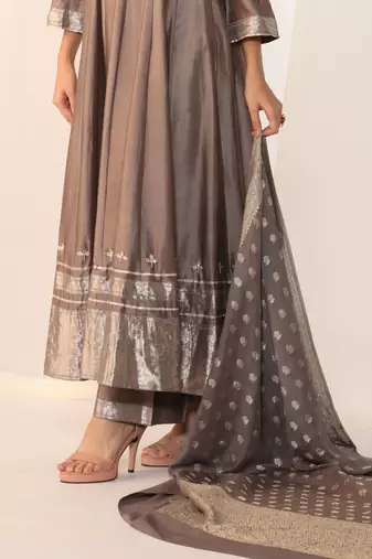 Grey embroidered chanderi kurta sets