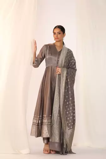 Grey embroidered chanderi kurta sets