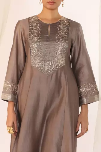 Grey embroidered chanderi kurta sets