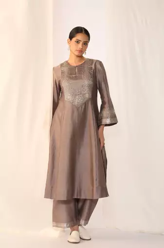 Grey embroidered chanderi kurta sets