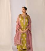 Light green embroidered satin kurta sets