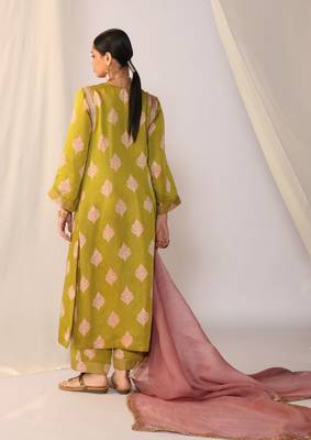 Light green embroidered satin kurta sets 2