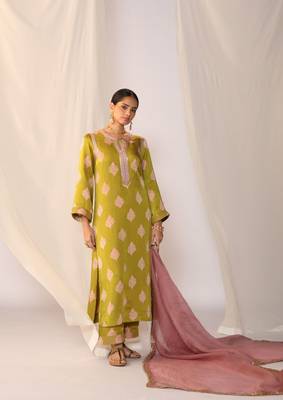 Light green embroidered satin kurta sets 4