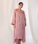 Baby pink embroidered linen kurta sets