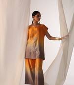 Saffron embroidered sequins work linen co ord sets