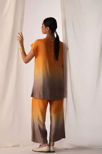 Saffron embroidered sequins work linen co ord sets