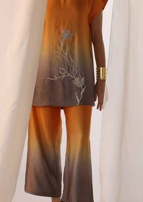 Saffron embroidered sequins work linen co ord sets 3