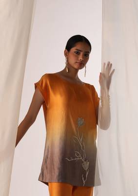 Saffron embroidered sequins work linen co ord sets 4