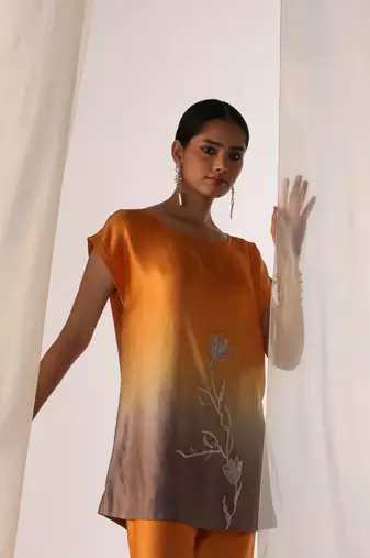 Saffron embroidered sequins work linen co ord sets