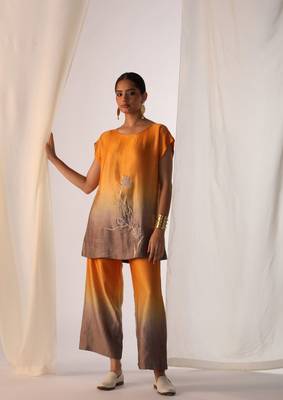 Saffron embroidered sequins work linen co ord sets 5