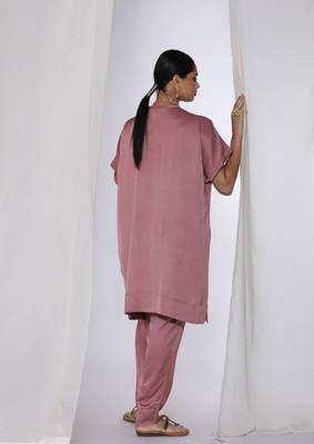 Baby pink embroidered sequins work linen co ord sets 2