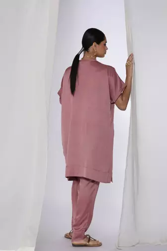 Baby pink embroidered sequins work linen co ord sets