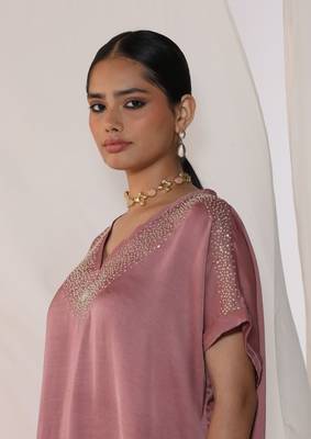 Baby pink embroidered sequins work linen co ord sets 3