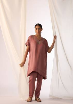 Baby pink embroidered sequins work linen co ord sets 5
