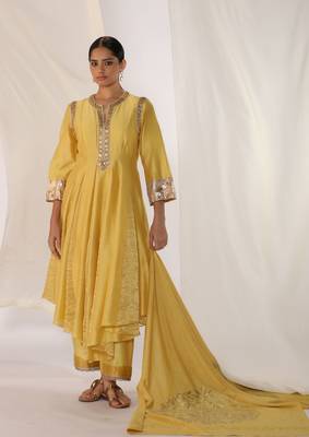 Lemon embroidered chanderi kurta sets 1
