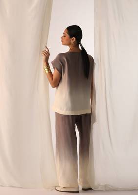 Grey embroidered sequins work linen co ord sets 2
