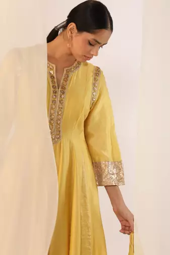 Lemon embroidered chanderi kurta sets