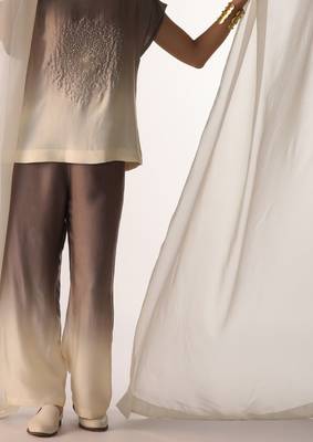 Grey embroidered sequins work linen co ord sets 3