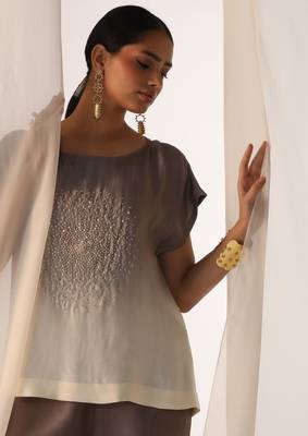 Grey embroidered sequins work linen co ord sets 4
