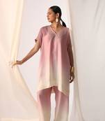 Baby pink embroidered sequins work linen co ord sets