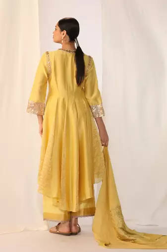 Lemon embroidered chanderi kurta sets