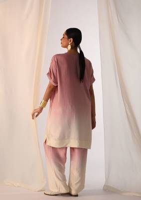 Baby pink embroidered sequins work linen co ord sets 2