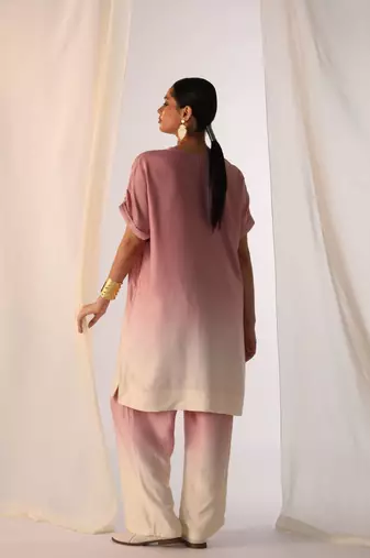Baby pink embroidered sequins work linen co ord sets