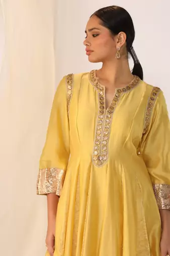 Lemon embroidered chanderi kurta sets