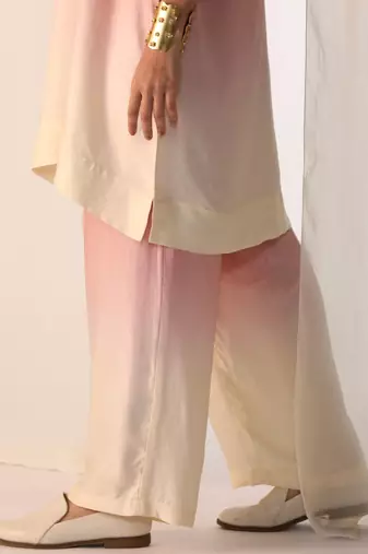 Baby pink embroidered sequins work linen co ord sets