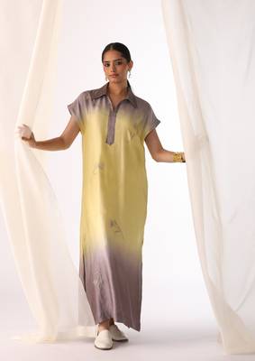 Lemon embroidered sequins work linen fusion wear 1