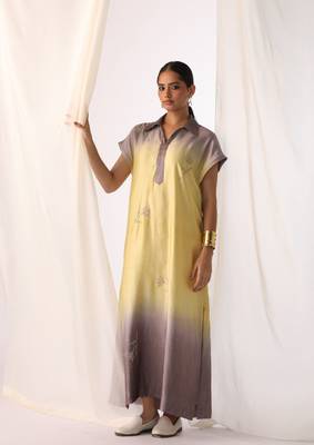 Lemon embroidered sequins work linen fusion wear 2