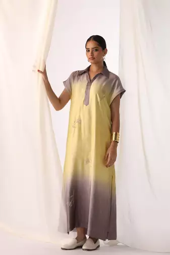 Lemon embroidered sequins work linen fusion wear