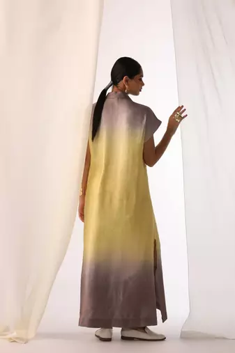 Lemon embroidered sequins work linen fusion wear