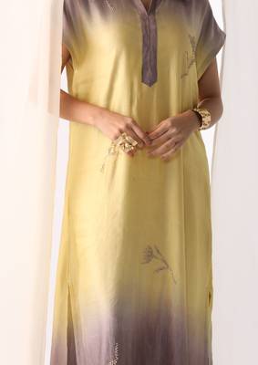 Lemon embroidered sequins work linen fusion wear 4