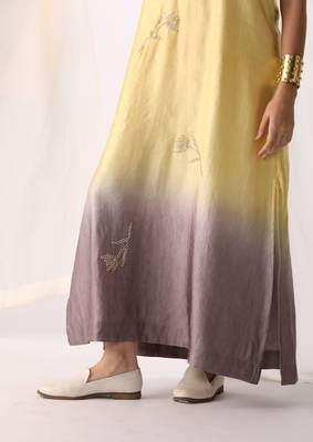 Lemon embroidered sequins work linen fusion wear 5
