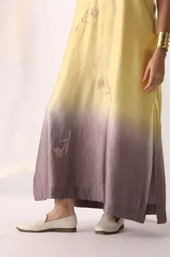 Lemon embroidered sequins work linen fusion wear